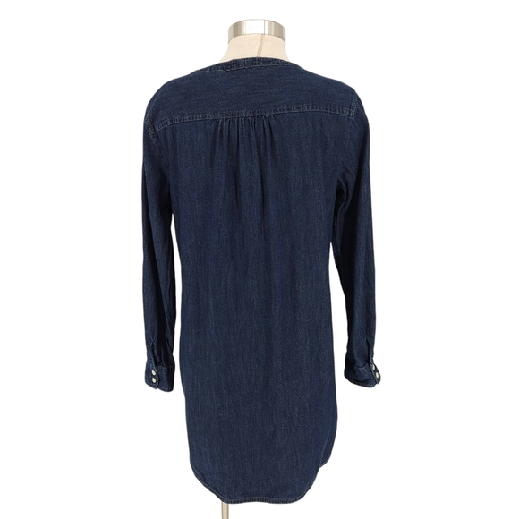 Express Denim Shift Shirt Dress Dark Wash Long Sleeve Button V Neck Large - Picture 5 of 7